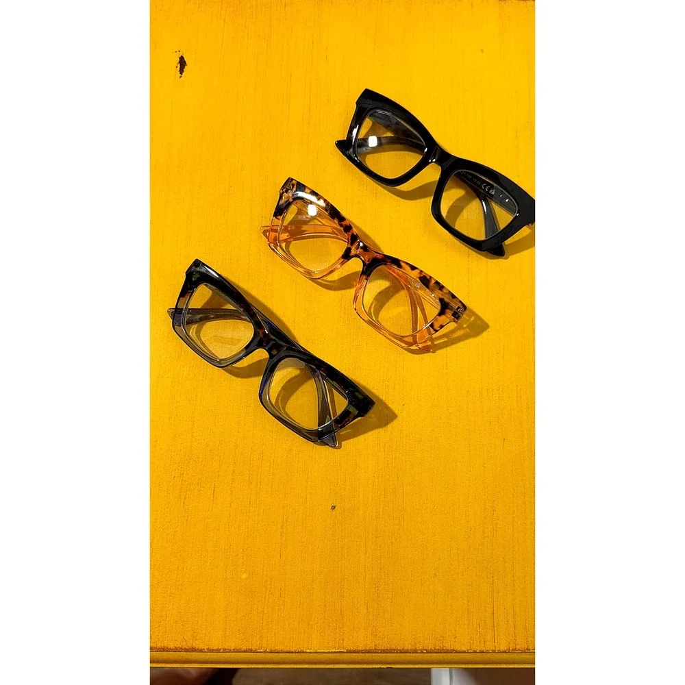 NWOT 3 Chunky Square Reading Glasses Black Tortoise Blue Ombre Frames Bundle